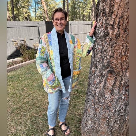 Handmade Jackets & Blazers - Upcycled quilted swing style Colorful Patchwork Quilted Jacket